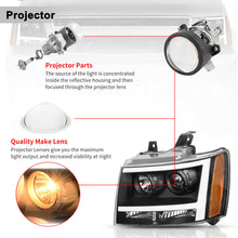 For 07-14 Chevy Avalanche/Suburban/Tahoe Black LED TUBE DRL Projector Headlight