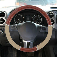 Wood Grain Car Steering Wheel Cover for Auto SUV Luxury Grip Syn Leather 38cm