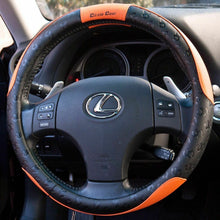 New Design Black & Orange Slip-On Steering Wheel Cover PVC Leather Size Small