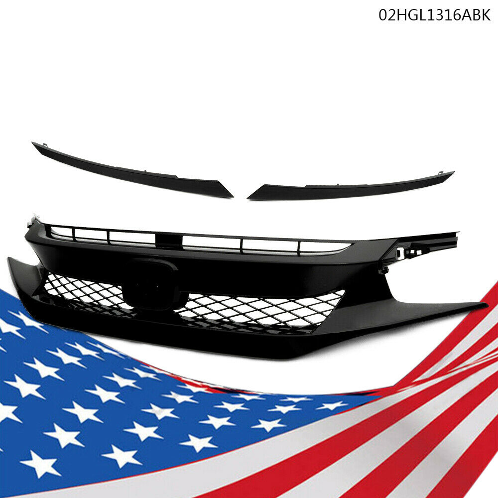 ABS Front Hood Bumper Grille w/ Eyebrow Black For Honda Civic 2019 2020 4-Door