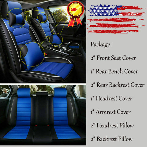5-Sit Car Seat Cover Cushions w/Pillow Full Set Front + Rear Surround Protectors