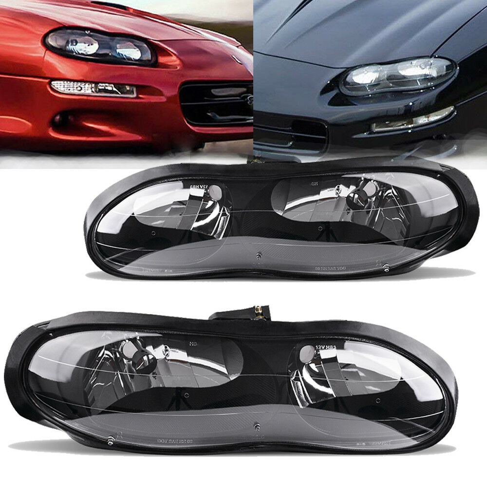 for 1998-2002 Chevy Camaro Z28 Z28 SS Black Clear Headlights Headlamps Assembly