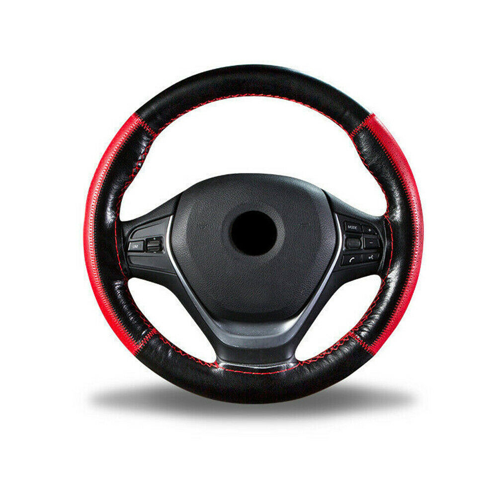 Genuine Leather Car Steering Wheel Cover 38cm W/ Needles Thread Car Accessories