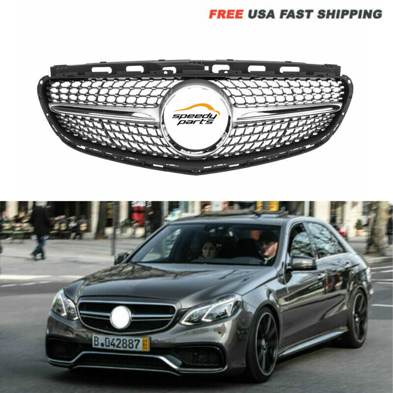 Silver Diamond Bumper Grill Grille For Mercedes Benz W212 E-Class 2014-2016