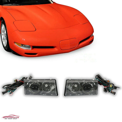 Fit Chevy Corvette 1996-2004 C5 Z06 Projector Headlights Headlamps Smoke Pair