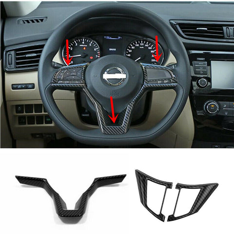 Carbon fiber look Steering Wheel Trim 3pcs For NISSAN ROGUE 2017 - 2020