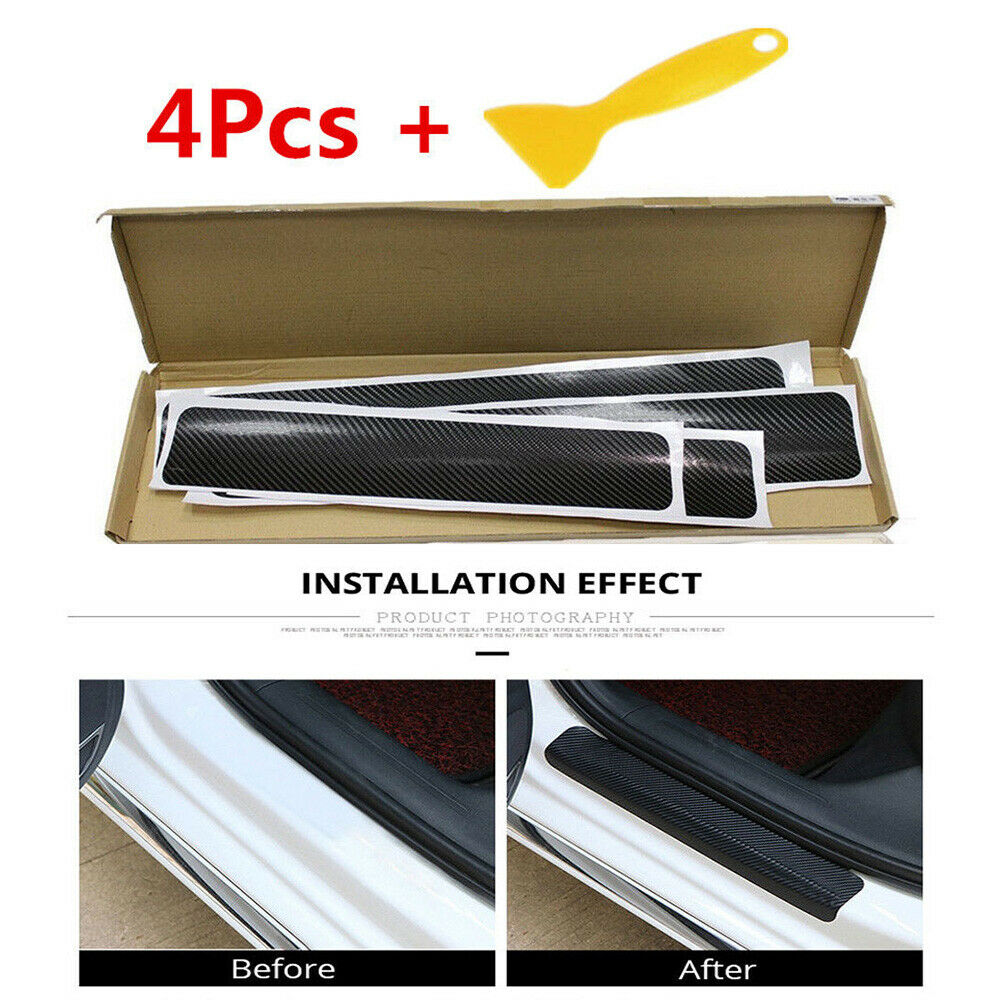 Car Accessories 5D Carbon Fiber Vinyl Wrap 4X Door Sill Protector Trim Stickers