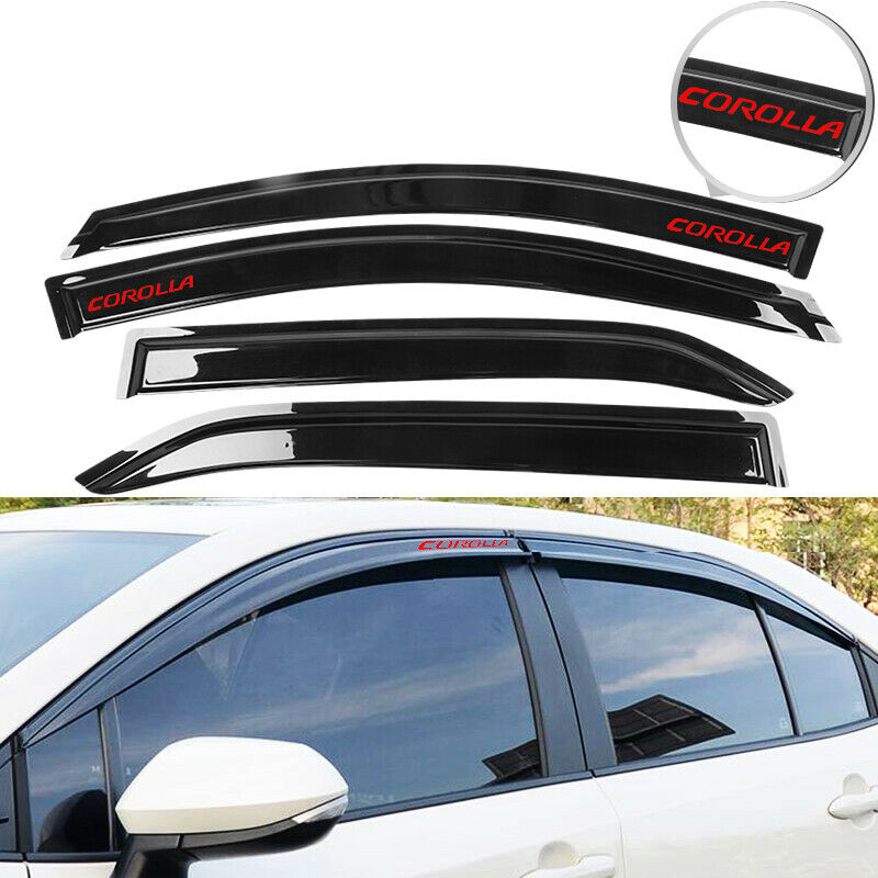 Fits 2020 Toyota Corolla Sedan Window Visor Smoke Deflector Guard w/ Red Corolla