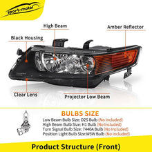 Black Projector Headlight for 2004 2005 Acura TSX Xenon HID Headlamp Replacement