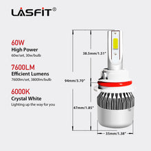 2x LASFIT 9007 HB5 LED Headlight Bulb High Lo Beam 6000K Super Bright 7600LM 60W