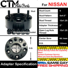 4PC 2'' THICK 5X4.5'' 66.1 HUBCENTRIC SPACER ADAPTER FIT 5LUG 12x1.25 NISSAN