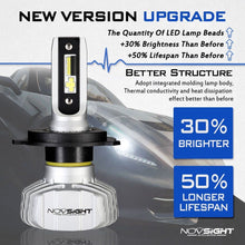 NOVSIGHT 10000LM H4/HB2/9003 LED Headlight Bulbs Dual Hi/Lo Kit 6500K Cool White