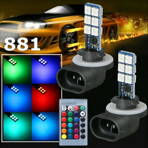 2X 881 5050 RGB LED 12SMD Car Headlight Fog Light Lamp Bulbs & Remote 16 Colors