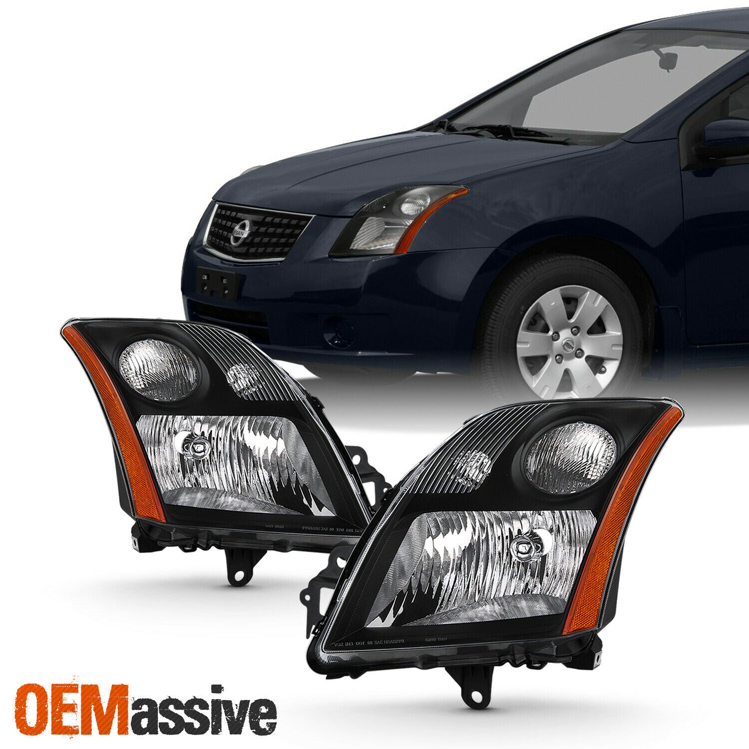 For 2007 2008 2009 Nissan Sentra Sedan L4 2.0L Black Headlight Left+Right Pair