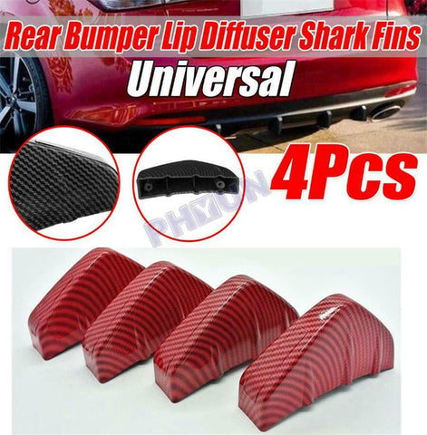 4Pcs Car Rear Bumper Lips Diffuser Carbon Fiber Shark Fin Style Protector Lips