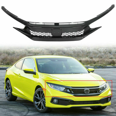 Gloss Black Front Grille Bumper Mesh Grill ABS T-R Style For 19-20 Honda Civic