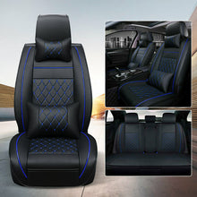 US 5-Sit Car Seat Covers Universal Front+Rear Cushion Full Set Black + Blue Line