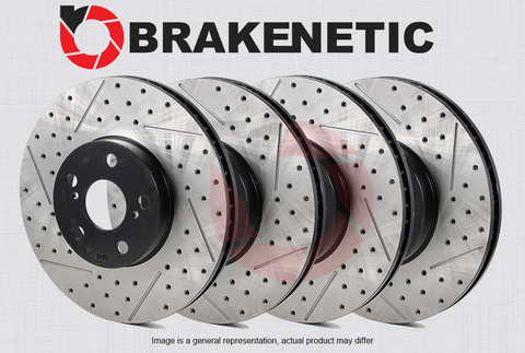 [FRONT + REAR] BRAKENETIC PREMIUM Drilled Slotted Brake Disc Rotors BPRS101462