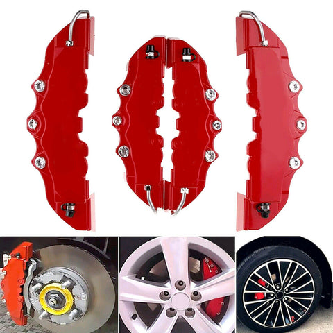 4× 3D Red Car Auto Disc Brake Caliper Covers Front & Rear Wheels Accessories Kit