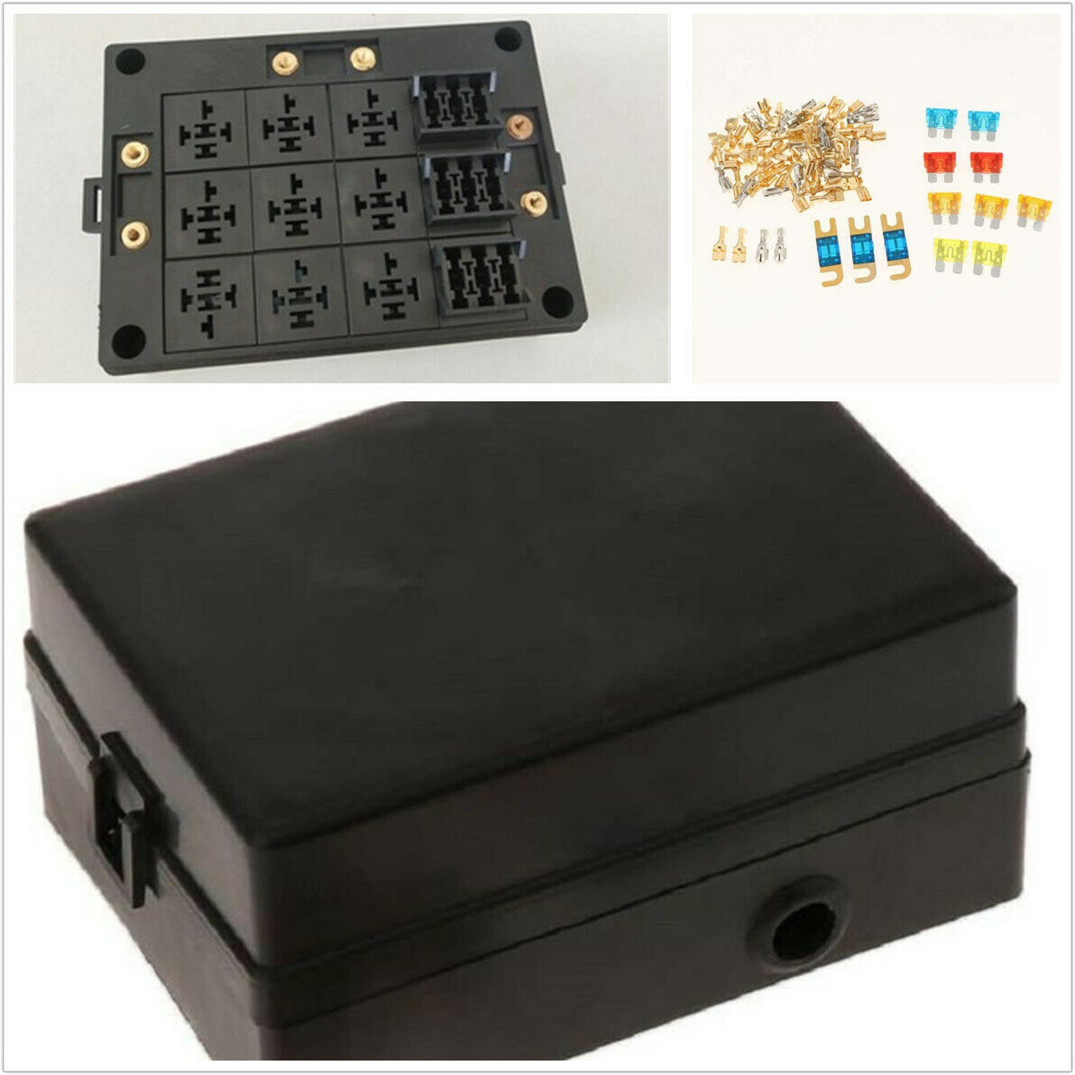 1Pcs Car 12-Way Blade Fuse Box With 9 Way Relay Box & Fuses Universal Dustproof