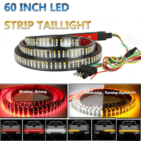 60 Inch 3-Row 504 LED Strip Tailgate Light Bar Reverse DRL Brake Car Truck Lamp