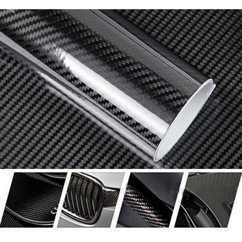 7D Premium HIGH GLOSS Black Carbon Fiber Vinyl Wrap Bubble Free Air Release