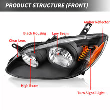 For 2003 2004 2005 2006 2007 2008 Toyota Corolla Black Headlight Amber Reflector