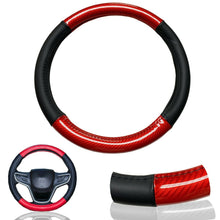 1X Red Carbon Fiber PU Leather Steering Wheel Cover 15" Anti-slip Protector R1