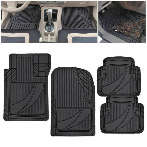 4pc DIY Car Rubber Floor Mats Flexible Trim Front+Rear Waterproof Universal Set