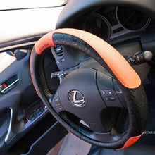 New Design Black & Orange Slip-On Steering Wheel Cover PVC Leather Size Small