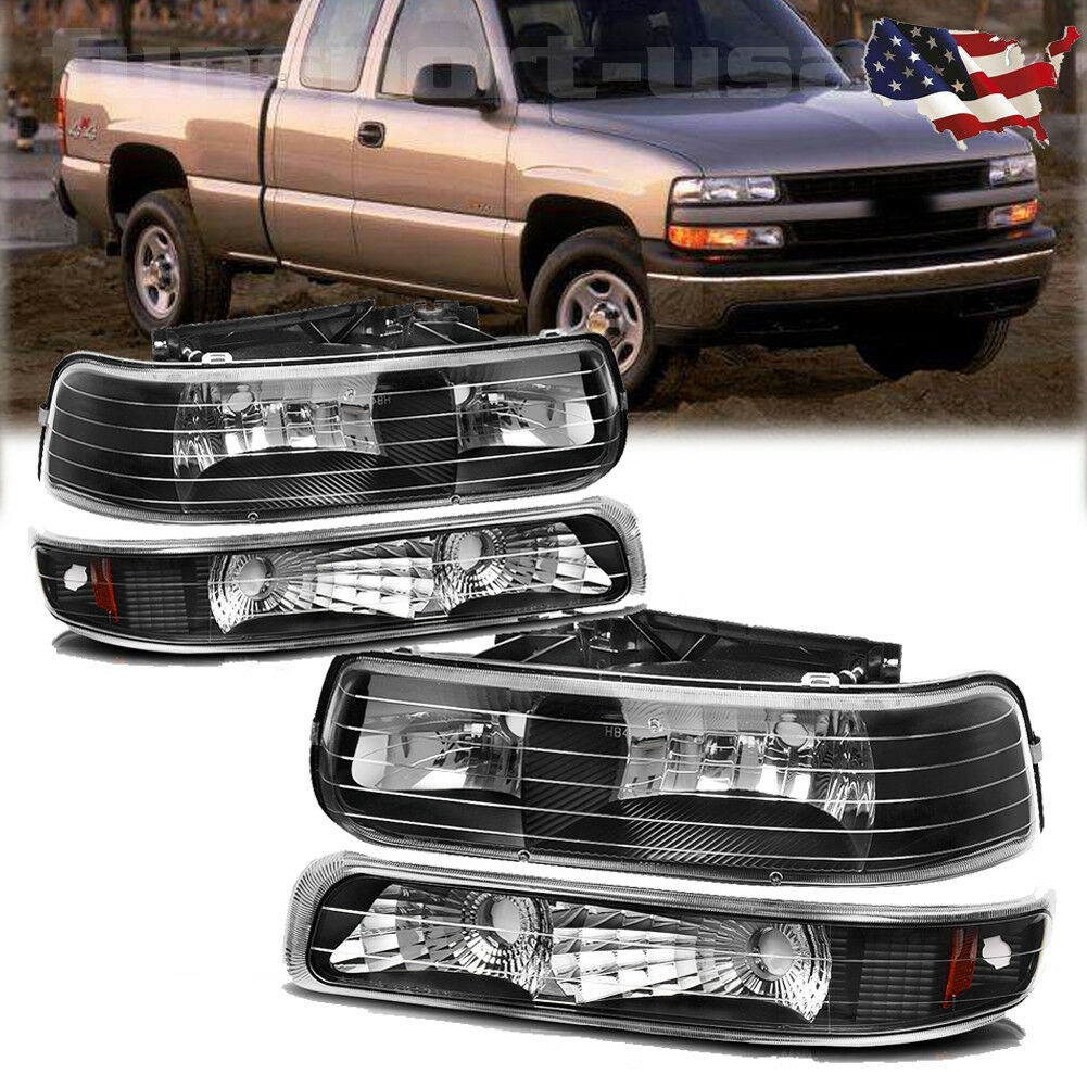 for 99-02 Silverado 00-06 Tahoe Suburban Headlights Headlamps Bumper Lamps Pair