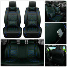 Blue&Black Deluxe 5-Seats Car Seat Covers Front+Rear Cushion PU Leather Interior