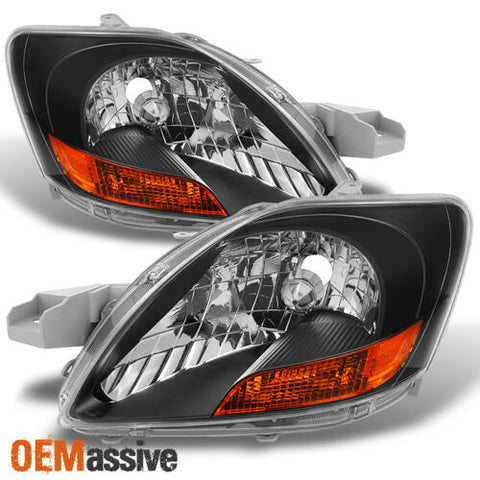 Fits 07-12 Toyota Yaris Sedan Black Bezel Headlights Lamps Replacement 2007-2012