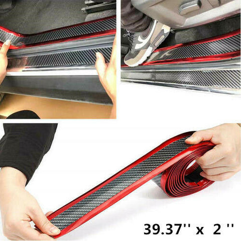 Auto Car Stickers Door Sill Plate Cover Carbon Fiber Trim Threshold Accessories