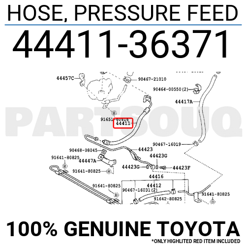 4441136371 Genuine Toyota HOSE, PRESSURE FEED 44411-36371
