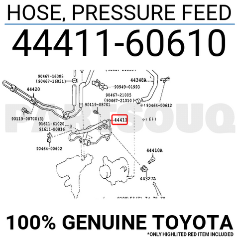 4441160610 Genuine Toyota HOSE, PRESSURE FEED 44411-60610