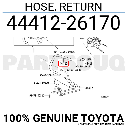 4441226170 Genuine Toyota HOSE, RETURN 44412-26170