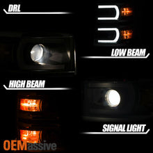 Fit 2014-2015 Silverado 1500 Black LED DRL U Neon Bar Style Projector Headlights