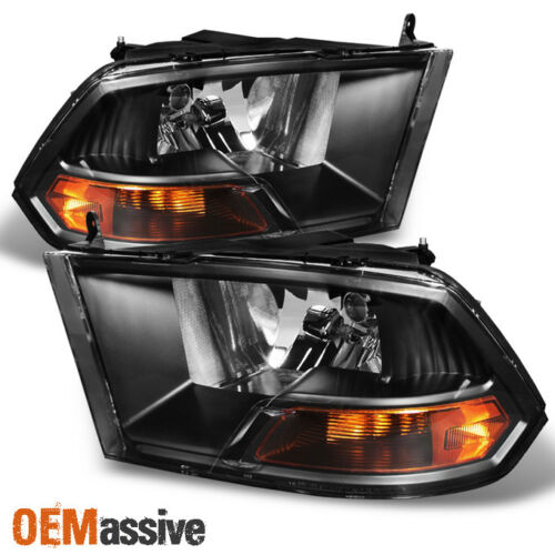 Fits Black 2009-2018 Dodge Ram 1500/2500/3500 Headlights Lamps Light LH+RH Pair