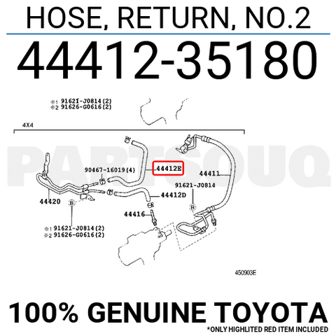 4441235180 Genuine Toyota HOSE, RETURN, NO.2 44412-35180