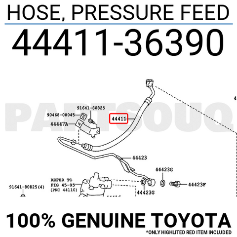 4441136390 Genuine Toyota HOSE, PRESSURE FEED 44411-36390