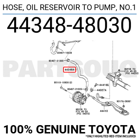 4434848030 Genuine Toyota HOSE, OIL RESERVOIR TO PUMP, NO.1 44348-48030