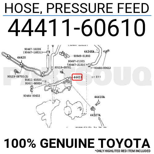 4441160610 Genuine Toyota HOSE, PRESSURE FEED 44411-60610
