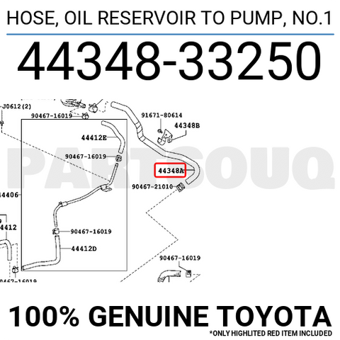 4434833250 Genuine Toyota HOSE, OIL RESERVOIR TO PUMP, NO.1 44348-33250