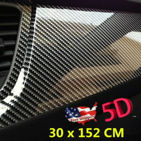 7D Accessories Glossy Carbon Fiber Vinyl Film Car Interior Wrap Stickers Black