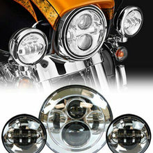 75W 7" LED Projector Headlight + Passing Lights Fit for Harley Touring Chrome