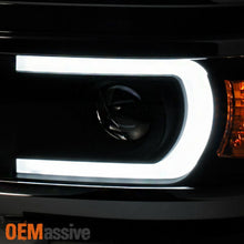 Fit 2014-2015 Silverado 1500 Black LED DRL U Neon Bar Style Projector Headlights