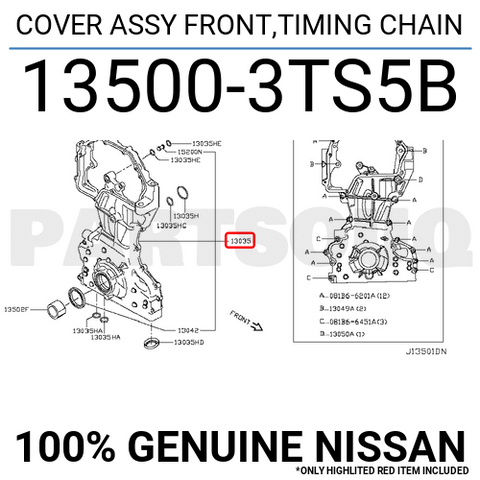 135003TS5B Genuine Nissan COVER ASSY FRONT,TIMING CHAIN 13500-3TS5B