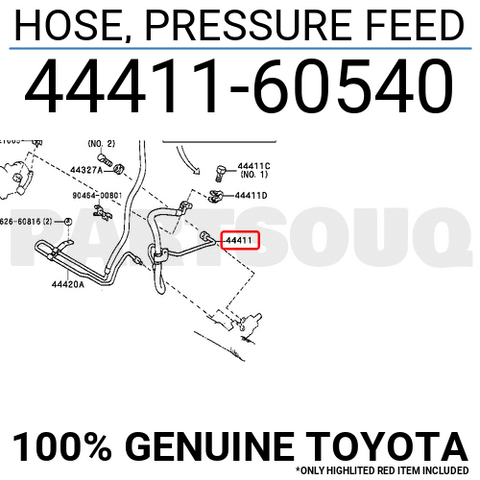 4441160540 Genuine Toyota HOSE, PRESSURE FEED 44411-60540
