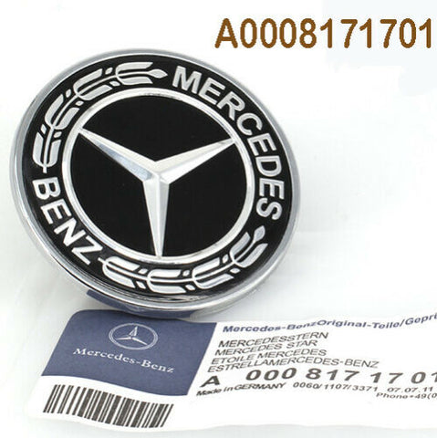 Mercedes Benz Hood Black Flat Laurel Wreath Badge 57mm Emblem OEM 0008171701